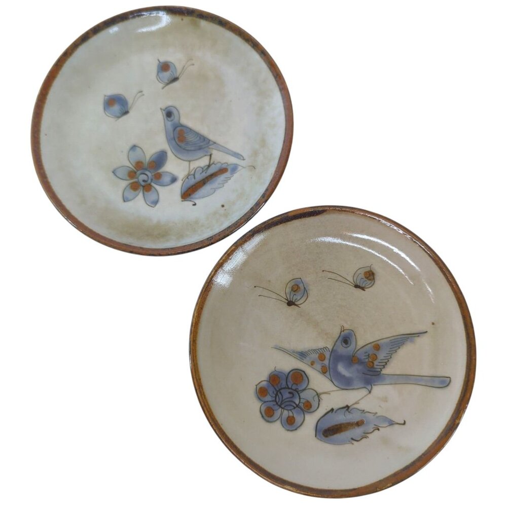 VTG Ken Edwards Set 2 Tonala Mexican Pottery 6.5" Salad Plates El Palomar Blue